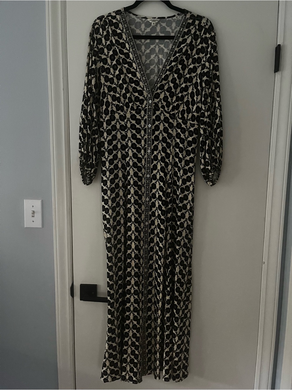 Max Studio Black and Cream Printed V-Neck Maxi Dress